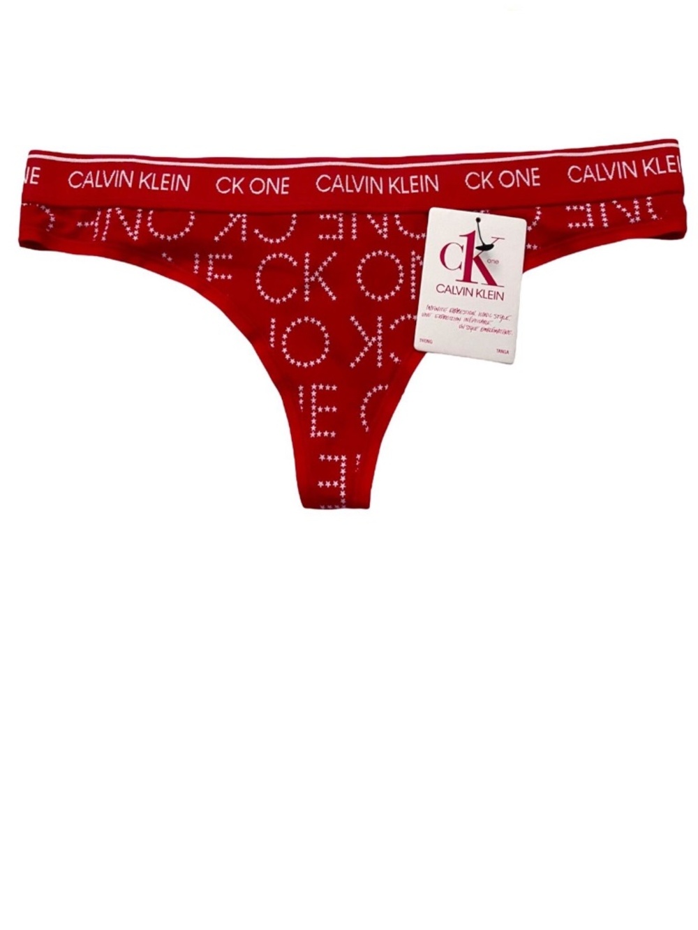 Calvin Klein CK One Women's Red Star Logo Band Thong Panty QF5733 - 602 Small S